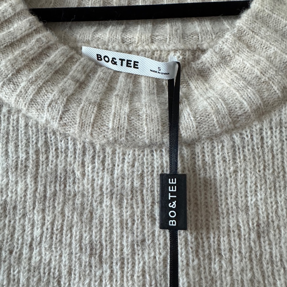 NWT BO + TEE Ribbed Knit Cropped Sweater in Cream Marl SMALL - Picture 8 of 9